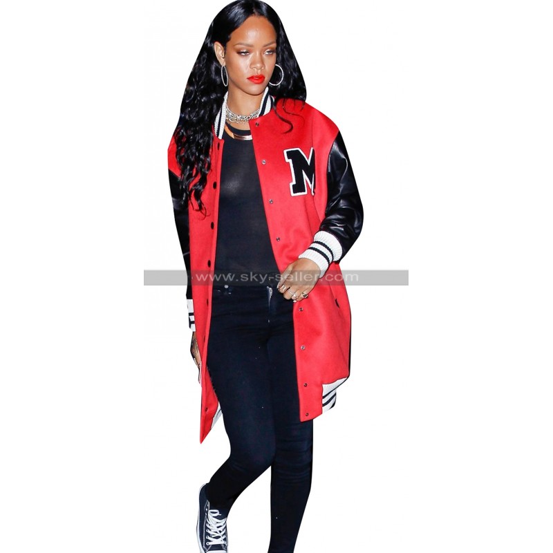We're in love with Rihanna's oversized varsity jacket #celebs #streetstyle # jackets
