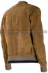 Side Zipped Pockets Slanted Suede Brown Bomber Jacket