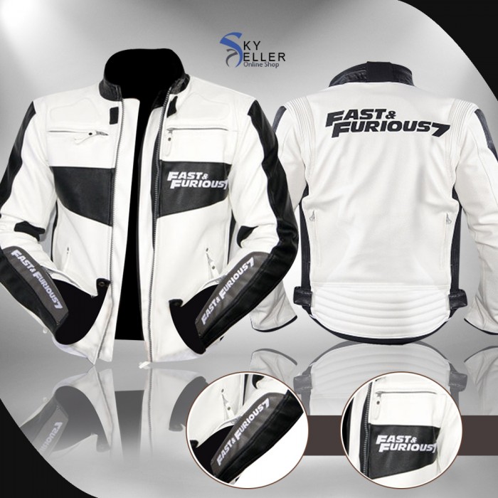 Fast and Furious 7 Premiere Vin Diesel White Leather Jacket