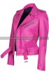 Jessica Alba Hot Pink Womens Biker Leather Jacket