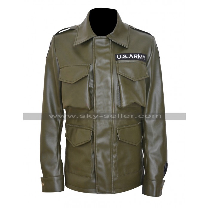 Kim Kardashian US Army Green Leather Jacket