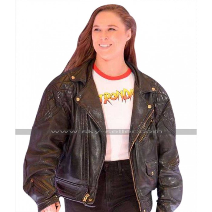 Ronda Rousey (Roddy Piper) Black Quilted Shoulders Leather Jacket