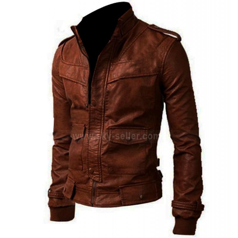 Slim Fit Motorcycle Brown Leather Jacket
