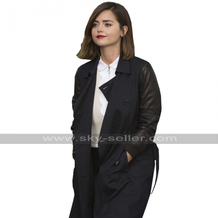 Clara Oswald Doctor Who Jenna Coleman Double Breasted Black Leather Coat
