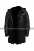 Mens Winter Duffle Coat Fur Shearling Hooded Black Genuine Leather Coat