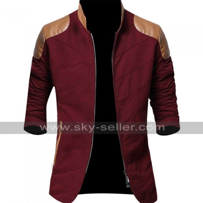 Leather Padded Slimfit Cotton Red Jacket