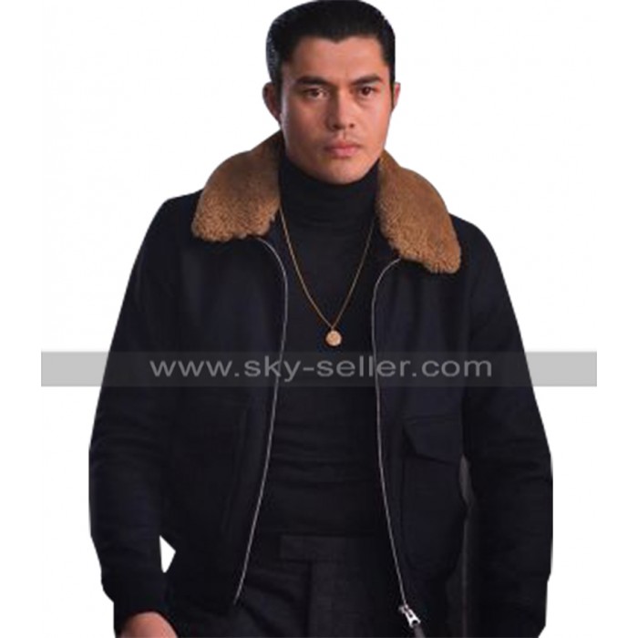 Henry Golding The Gentlemen Dry Eye Fur Collar Black Cotton Jacket