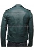 Men's Green Vintage Belted Motorcycle Leather Jacket