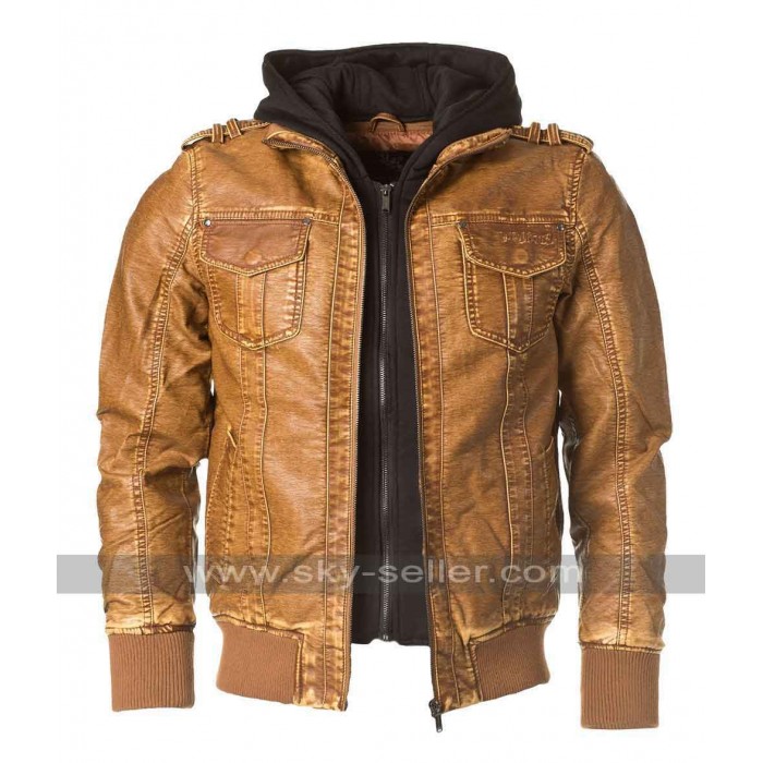 Mens Brown Designer Leather Bomber Jacket
