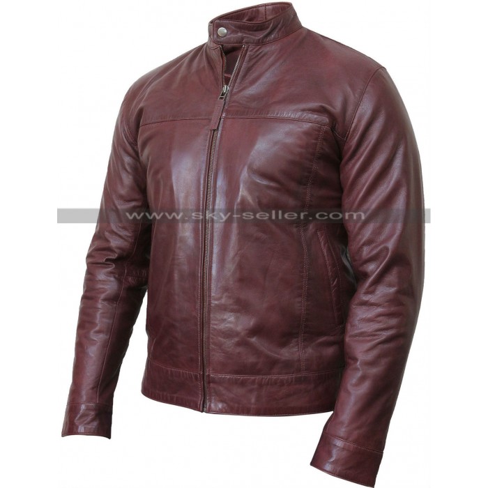 Men's Real Leather Burgundy Bomber Motorcycle Jacket