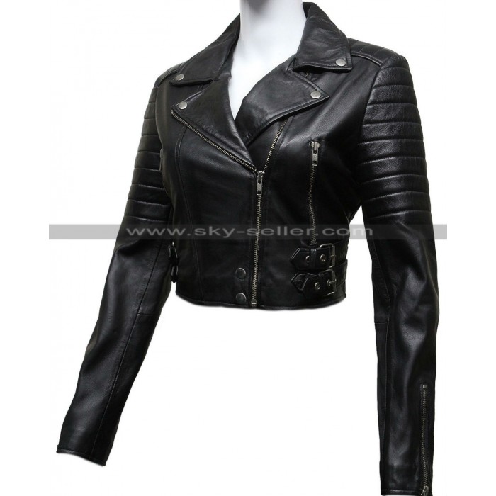 Women's Black Quilted Puffed Biker Leather Jacket