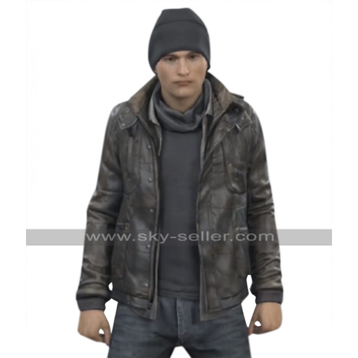 Detroit Become Human Android RK800 Connor Brown Leather Hoodie Jacket