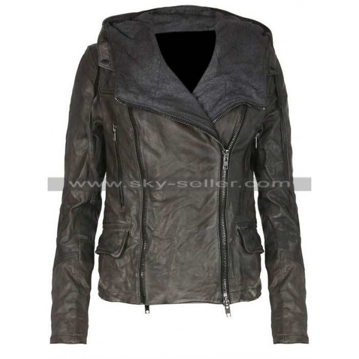 Emily Blunt Arthur Newman Mike Hooded Leather Jacket