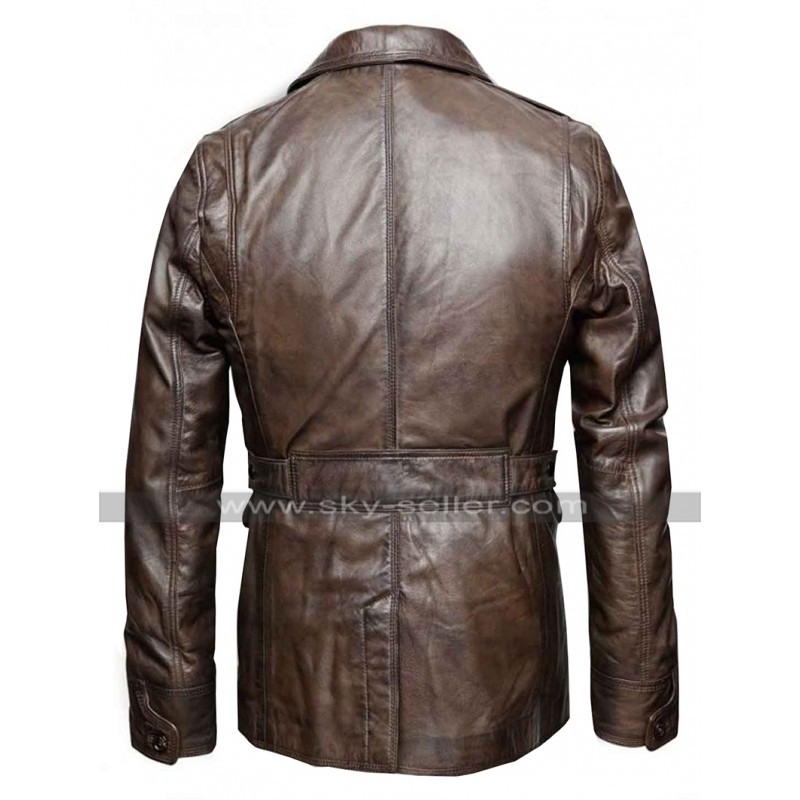 Men's Live By Night Ben Affleck Distressed Brown Vintage Leather Coat Jacket