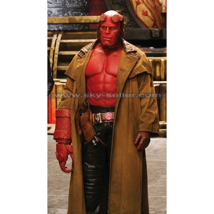 Demon Hellboy Ron Perlman Leather Jacket Trench Coat