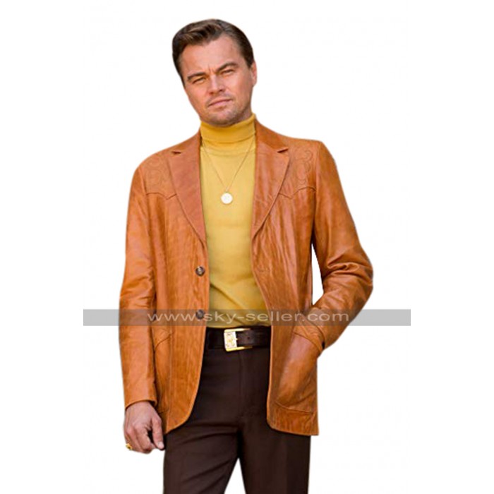 Once Upon a Time in Hollywood Leonardo DiCaprio (Rick Dalton) Brown Leather Blazer Coat