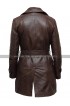 Womens Slim Fit Vintage Brown Lapel Collar Long Length Belted Leather Coat