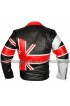 Cafe Racer UK Flag Vintage Brando British Biker Black Leather Jacket