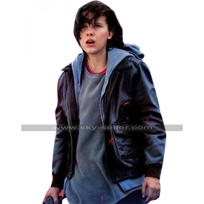 Godzilla 2019 King Of Monsters Millie Bobby Brown Bomber Black Leather Jacket