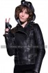 Gotham Catwoman (Selina Kyle) Quilted Shoulders Black Leather Hoodie Jacket