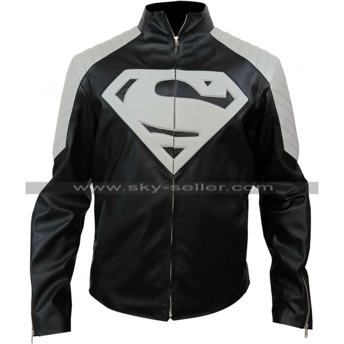 Superman Smallville Black and Grey Leather Jacket