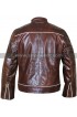 Copper Classic White Stripes Vintage Biker Brown Leather Jacket
