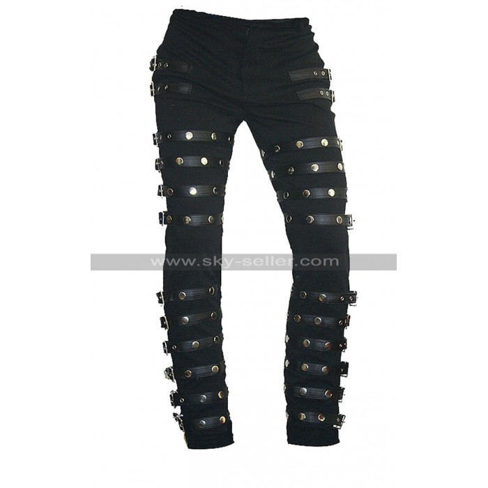MJ BAD Concert Tour Michael Jackson Black Metal Rock Leather Pants