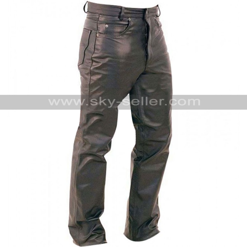 Mens Button Fly Fitted Leather Pants