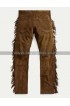 Native American Cowboy Fringes Brown Suede Leather Pants