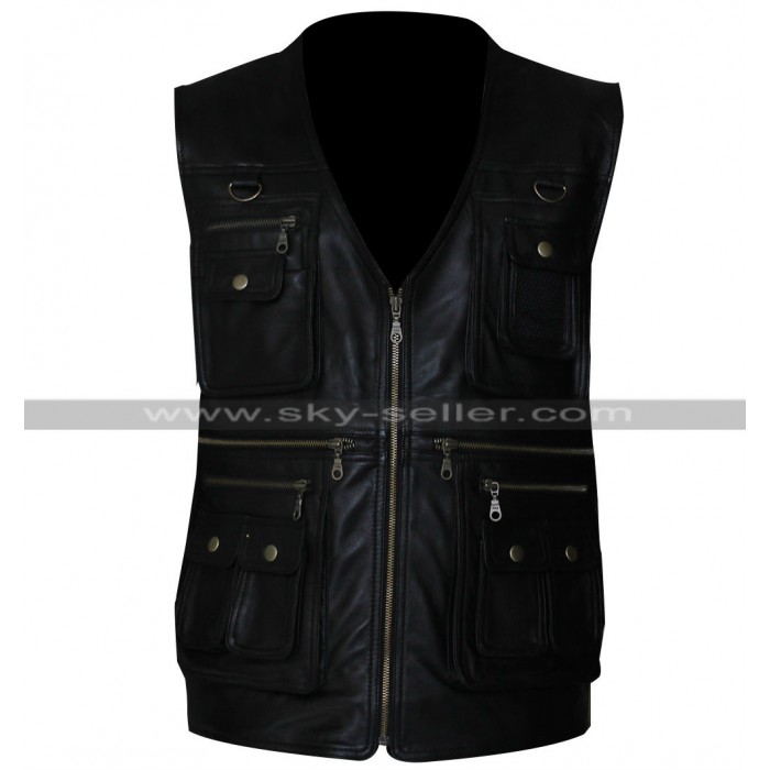 Men's Front Pockets Vest Leather Jacket