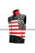 Sleeveless Brando Motorcycle Jacket Independence American Flag Biker Leather Vest