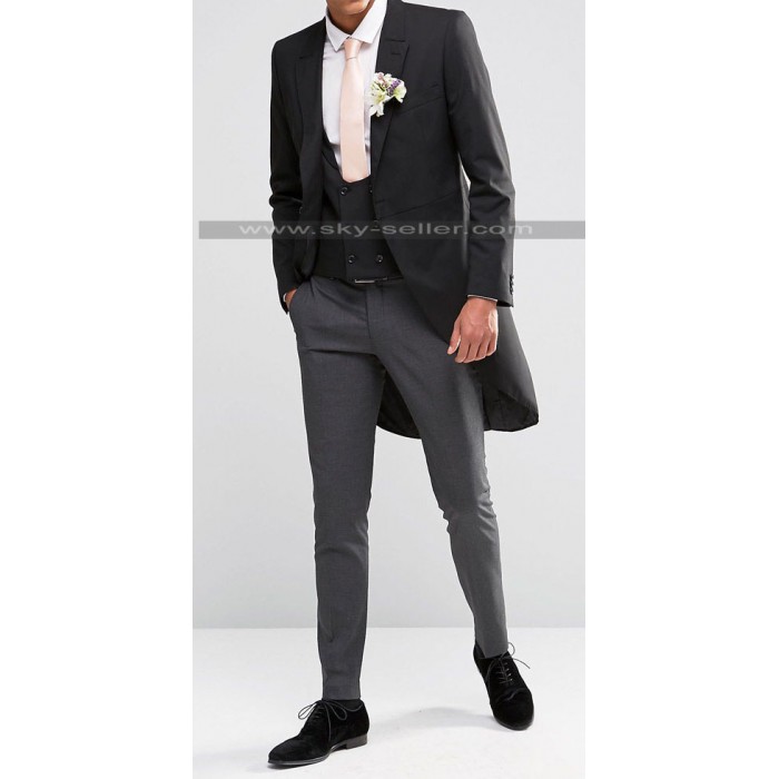 Homme Black & Grey Skinny Fit Wedding Suit 
