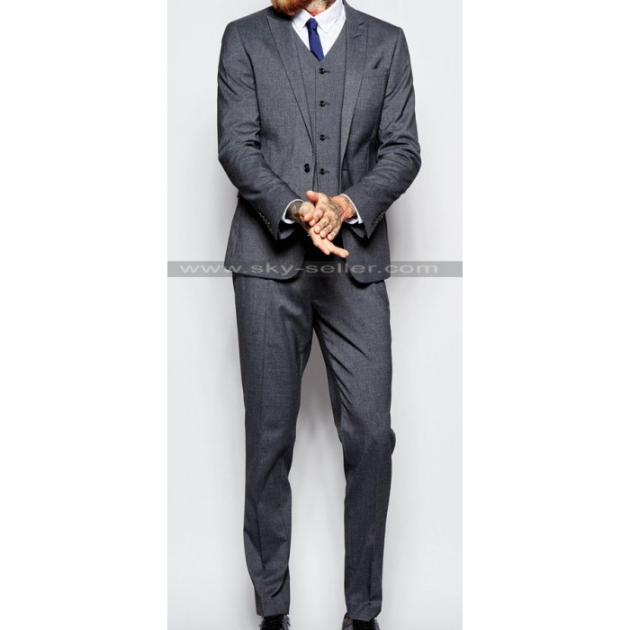 Men's Peak Lapel Single Button Charcoal Grey Suit