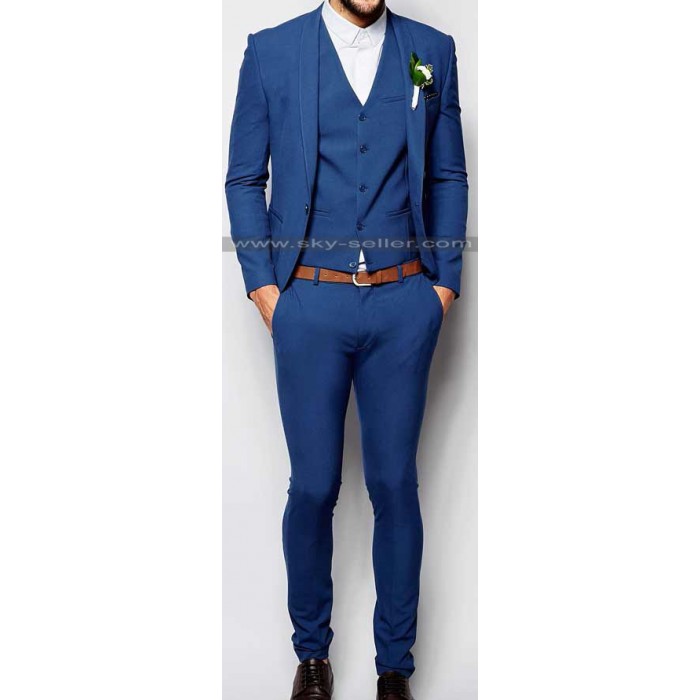 Men's Mid Blue Slim Fit Wedding Suit