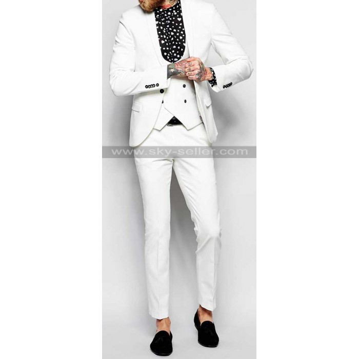 Men's White Skinny Fit with Stretch Shawl Lapel Suit