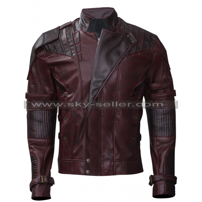 Starlord Guardians Galaxy Vol 2 Distressed Maroon Leather Jacket