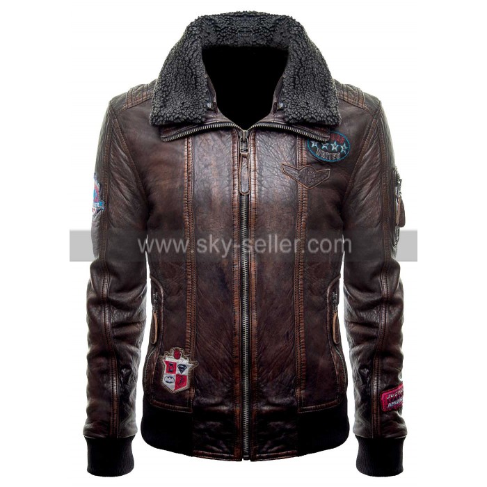 Justice League (Unite The League) Fur Collar Brown Bomber Leather Jacket