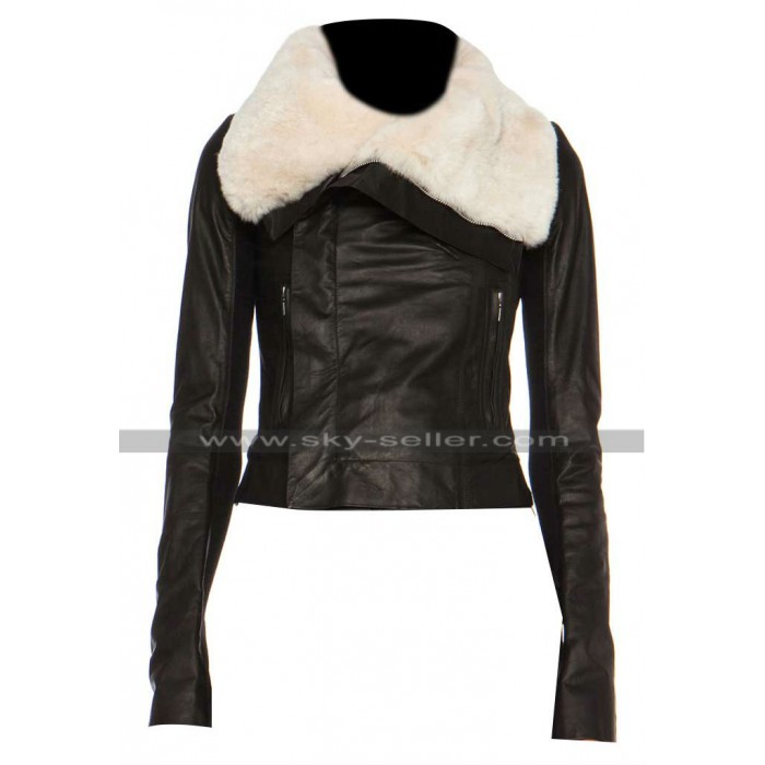 Jennifer Lopez Beaver Fur Classic Biker Leather Jacket