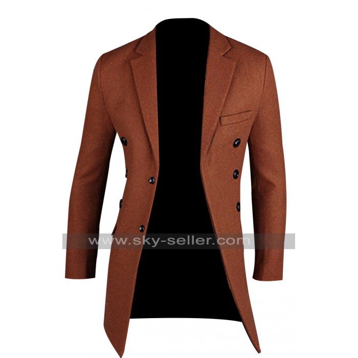 Men's Fashion Slim Fit Brick Red Pea Coat