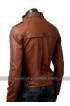 Button Pocket Slim Fit Men Brown Leather Jacket