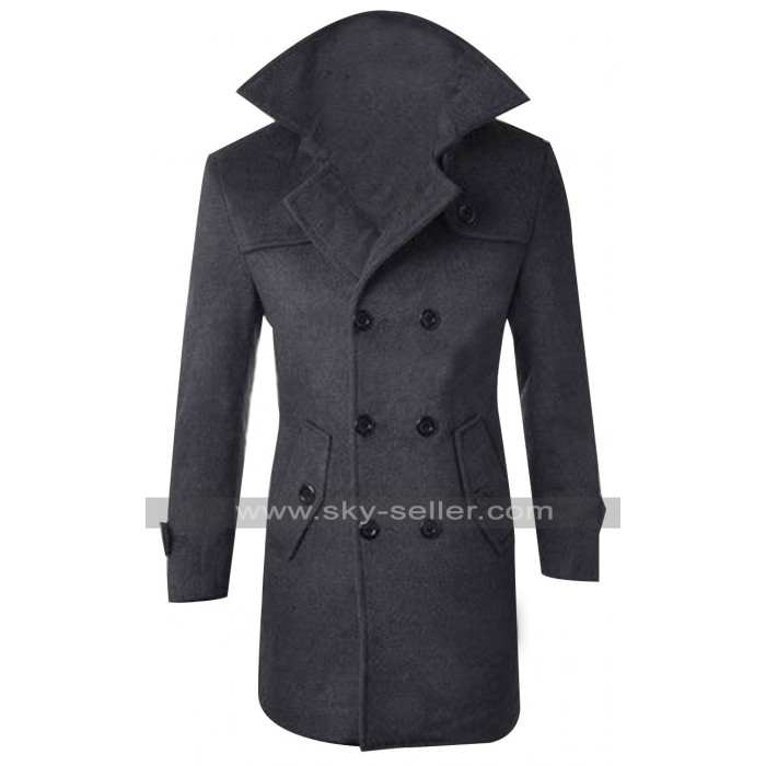 Men Windproof Slim Fit Pea Coat Overcoat