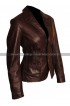Dark Brown Slim Fit Women Leather Blazer