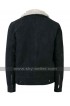 Lamb Fur Collar Black Leather Jacket for Mens