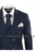 Vintage Checkered Style Blue Double Breasted 3 Piece 1920s Mens Suit