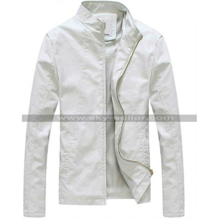 Slim Fit Stand Collar White Light Spring Jacket