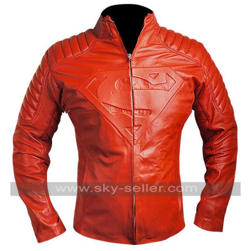 Superman Smallville Blood Red Leather Shield Jacket