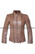 Womens Biker Lace-Up Brown Leather Jacket