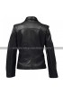 Women Shirt Collar Black Leather Jacket With Button 