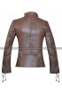 Womens Biker Lace-Up Brown Leather Jacket