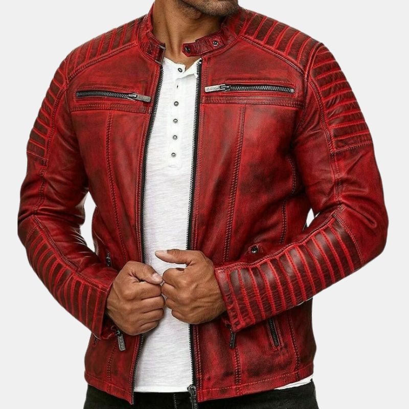 Cafe Racer Color:red Men's Red Quilted Cafe Racer Biker Jacket | UPTO 60% OFF